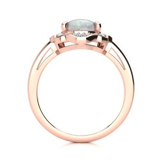 1-2/3 Carat Opal Ring and Halo Diamonds In 14 Karat Rose Gold