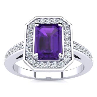 1 Carat Amethyst and Halo Diamond Ring In 14 Karat White Gold