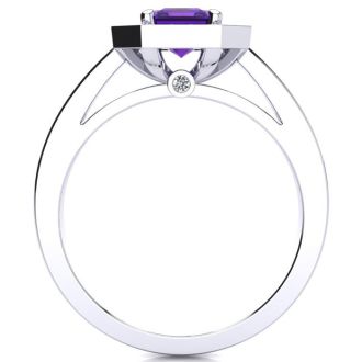 1 Carat Amethyst and Halo Diamond Ring In 14 Karat White Gold
