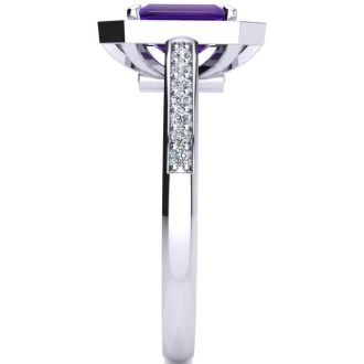 1 Carat Amethyst and Halo Diamond Ring In 14 Karat White Gold
