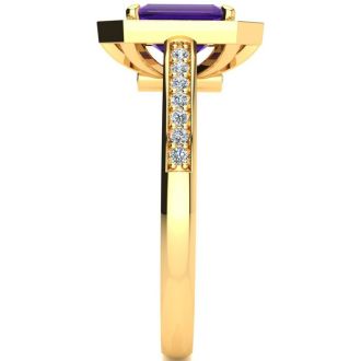 1 Carat Amethyst and Halo Diamond Ring In 14 Karat Yellow Gold