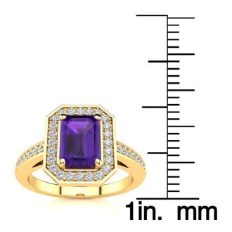 1 Carat Amethyst and Halo Diamond Ring In 14 Karat Yellow Gold