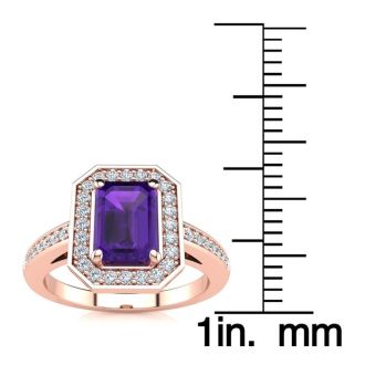 1 Carat Amethyst and Halo Diamond Ring In 14 Karat Rose Gold