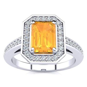 1 Carat Citrine and Halo Diamond Ring In 14 Karat White Gold