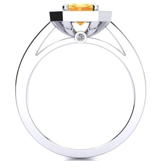 1 Carat Citrine and Halo Diamond Ring In 14 Karat White Gold