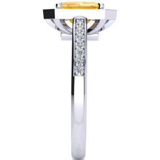 1 Carat Citrine and Halo Diamond Ring In 14 Karat White Gold