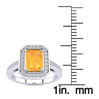 1 Carat Citrine and Halo Diamond Ring In 14 Karat White Gold