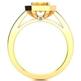 1 Carat Citrine and Halo Diamond Ring In 14 Karat Yellow Gold