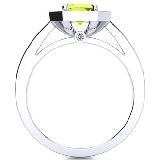 1 1/3 Carat Peridot and Halo Diamond Ring In 14 Karat White Gold