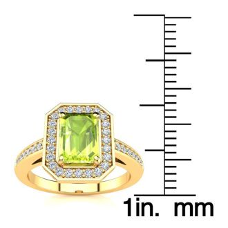 1 1/3 Carat Peridot and Halo Diamond Ring In 14 Karat Yellow Gold