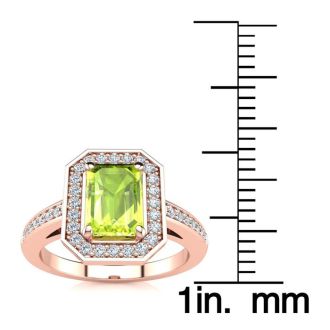 1 1/3 Carat Peridot and Halo Diamond Ring In 14 Karat Rose Gold