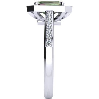 1 Carat Octagon Shape Mystic Topaz Ring With Diamond Halo In 14 Karat White Gold