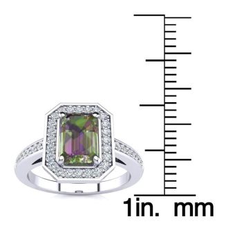 1 Carat Octagon Shape Mystic Topaz Ring With Diamond Halo In 14 Karat White Gold