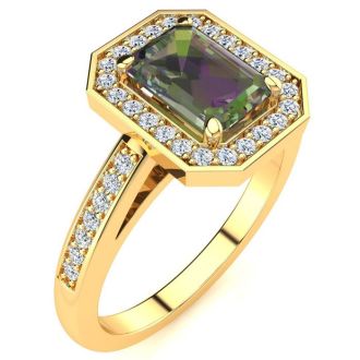 1 Carat Octagon Shape Mystic Topaz Ring With Diamond Halo In 14 Karat Yellow Gold