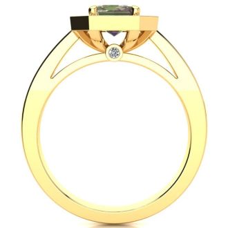 1 Carat Octagon Shape Mystic Topaz Ring With Diamond Halo In 14 Karat Yellow Gold