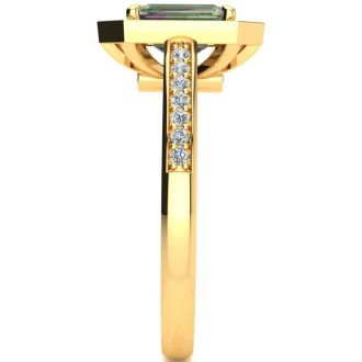 1 Carat Octagon Shape Mystic Topaz Ring With Diamond Halo In 14 Karat Yellow Gold