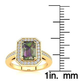 1 Carat Octagon Shape Mystic Topaz Ring With Diamond Halo In 14 Karat Yellow Gold