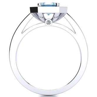 Aquamarine Ring: Aquamarine Jewelry: 1 Carat Aquamarine and Halo Diamond Ring In 14 Karat White Gold