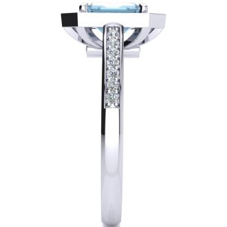 Aquamarine Ring: Aquamarine Jewelry: 1 Carat Aquamarine and Halo Diamond Ring In 14 Karat White Gold