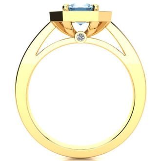 Aquamarine Ring: Aquamarine Jewelry: 1 Carat Aquamarine and Halo Diamond Ring In 14 Karat Yellow Gold