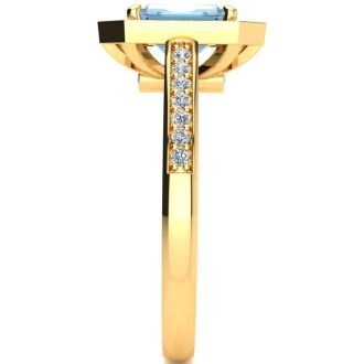 Aquamarine Ring: Aquamarine Jewelry: 1 Carat Aquamarine and Halo Diamond Ring In 14 Karat Yellow Gold