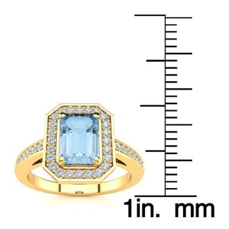 Aquamarine Ring: Aquamarine Jewelry: 1 Carat Aquamarine and Halo Diamond Ring In 14 Karat Yellow Gold