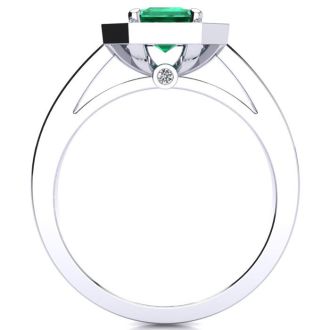 1 Carat Emerald and Halo Diamond Ring In 14 Karat White Gold