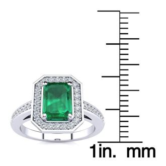 1 Carat Emerald and Halo Diamond Ring In 14 Karat White Gold