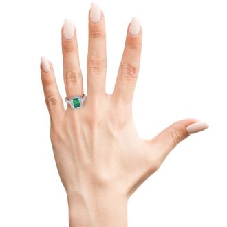 1 Carat Emerald and Halo Diamond Ring In 14 Karat White Gold