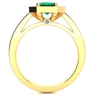 1 Carat Emerald and Halo Diamond Ring In 14 Karat Yellow Gold
