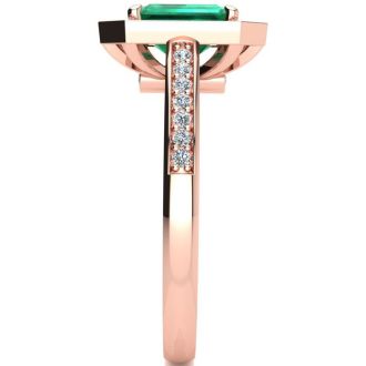1 Carat Emerald and Halo Diamond Ring In 14 Karat Rose Gold