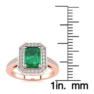 1 Carat Emerald and Halo Diamond Ring In 14 Karat Rose Gold