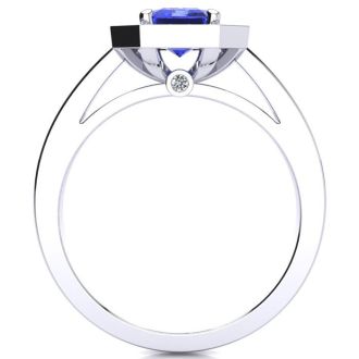 1 1/3 Carat Tanzanite and Halo Diamond Ring In 14 Karat White Gold