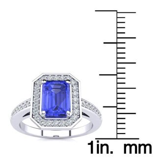 1 1/3 Carat Tanzanite and Halo Diamond Ring In 14 Karat White Gold