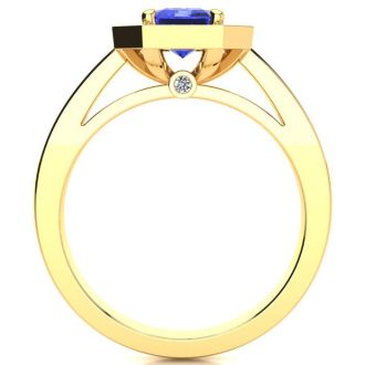 1 1/3 Carat Tanzanite and Halo Diamond Ring In 14 Karat Yellow Gold