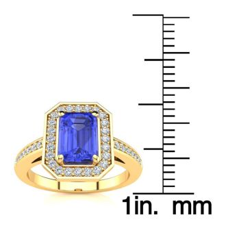 1 1/3 Carat Tanzanite and Halo Diamond Ring In 14 Karat Yellow Gold
