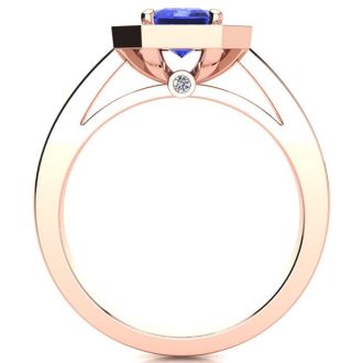 1 1/3 Carat Tanzanite and Halo Diamond Ring In 14 Karat Rose Gold