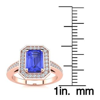 1 1/3 Carat Tanzanite and Halo Diamond Ring In 14 Karat Rose Gold