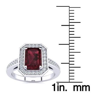 Garnet Ring: Garnet Jewelry: 1 1/2 Carat Garnet and Halo Diamond Ring In 14 Karat White Gold