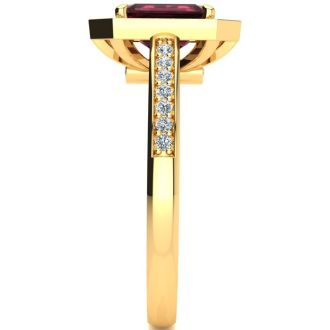Garnet Ring: Garnet Jewelry: 1 1/2 Carat Garnet and Halo Diamond Ring In 14 Karat Yellow Gold