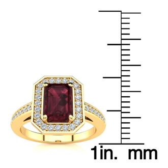 Garnet Ring: Garnet Jewelry: 1 1/2 Carat Garnet and Halo Diamond Ring In 14 Karat Yellow Gold