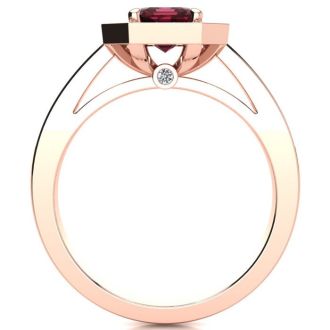 Garnet Ring: Garnet Jewelry: 1 1/2 Carat Garnet and Halo Diamond Ring In 14 Karat Rose Gold