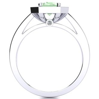 1 Carat Green Amethyst and Halo Diamond Ring In 14 Karat White Gold