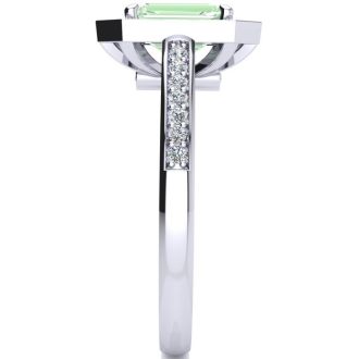 1 Carat Green Amethyst and Halo Diamond Ring In 14 Karat White Gold