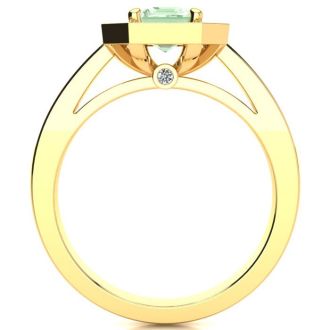 1 Carat Green Amethyst and Halo Diamond Ring In 14 Karat Yellow Gold
