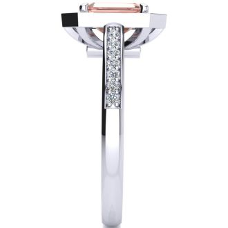 1 Carat Morganite and Halo Diamond Ring In 14 Karat White Gold