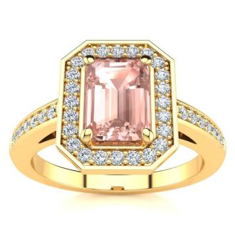 1 Carat Morganite and Halo Diamond Ring In 14 Karat Yellow Gold