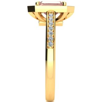 1 Carat Morganite and Halo Diamond Ring In 14 Karat Yellow Gold