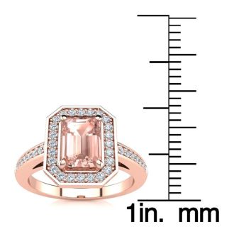 1 Carat Morganite and Halo Diamond Ring In 14 Karat Rose Gold