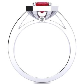 1 1/4 Carat Ruby and Halo Diamond Ring In 14 Karat White Gold